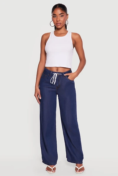 WAX Drawstring Mid Rise Wide Leg Jeans