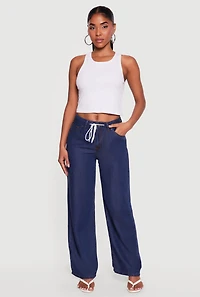 WAX Drawstring Mid Rise Wide Leg Jeans