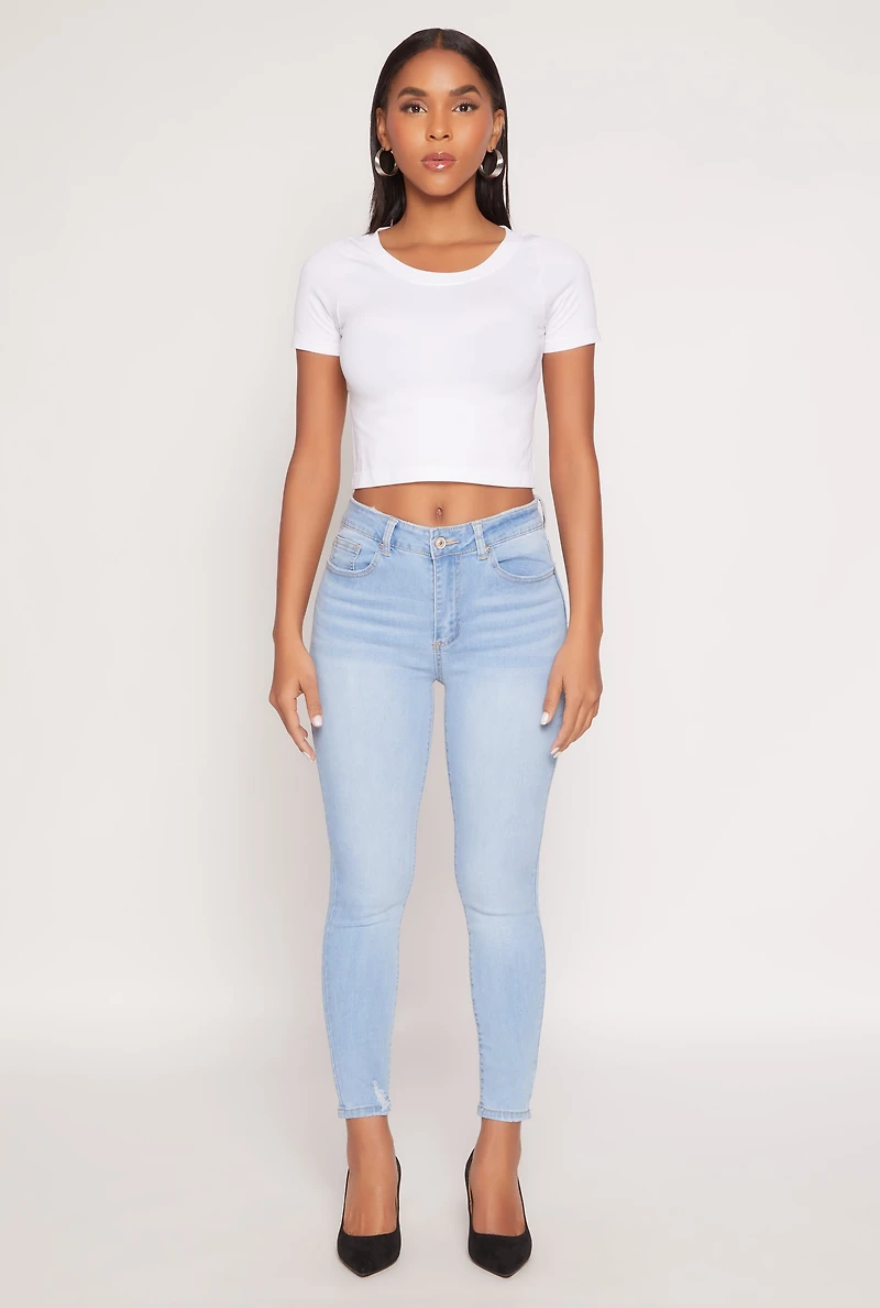 Womens WAX Frayed Detail Skinny Jeans, Blue, Size 7