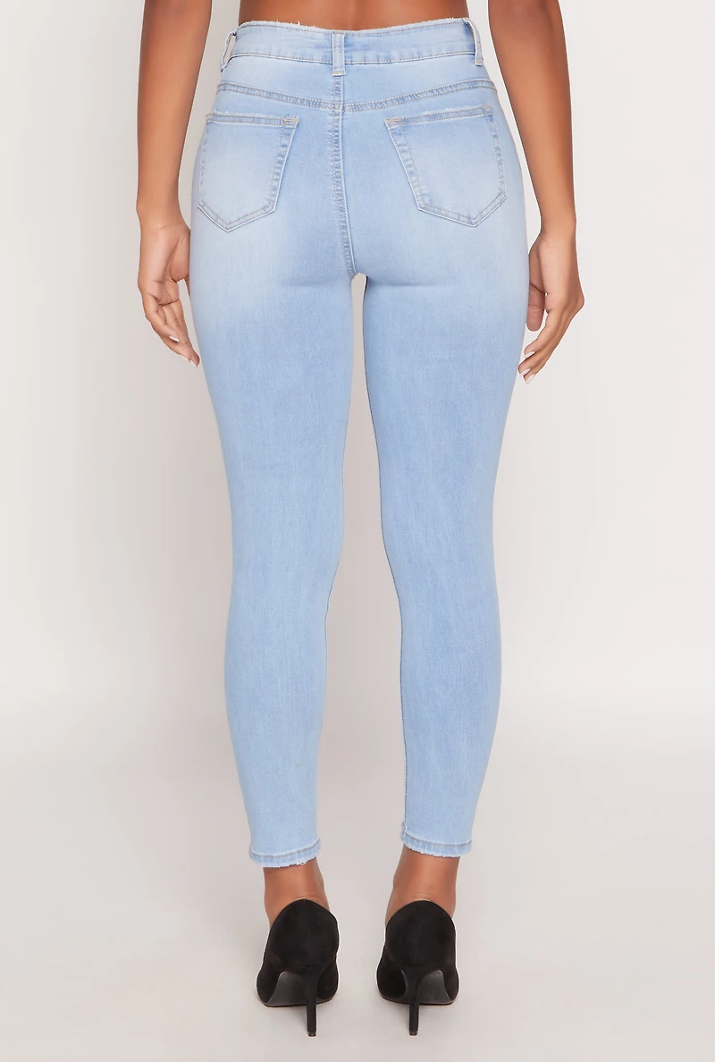 Womens WAX Frayed Detail Skinny Jeans, Blue,