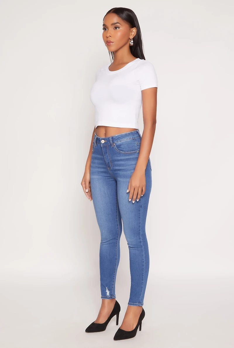 Womens WAX Frayed Detail Skinny Jeans, Blue, Size 7