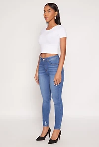 Womens WAX Frayed Detail Skinny Jeans, Blue, Size 7