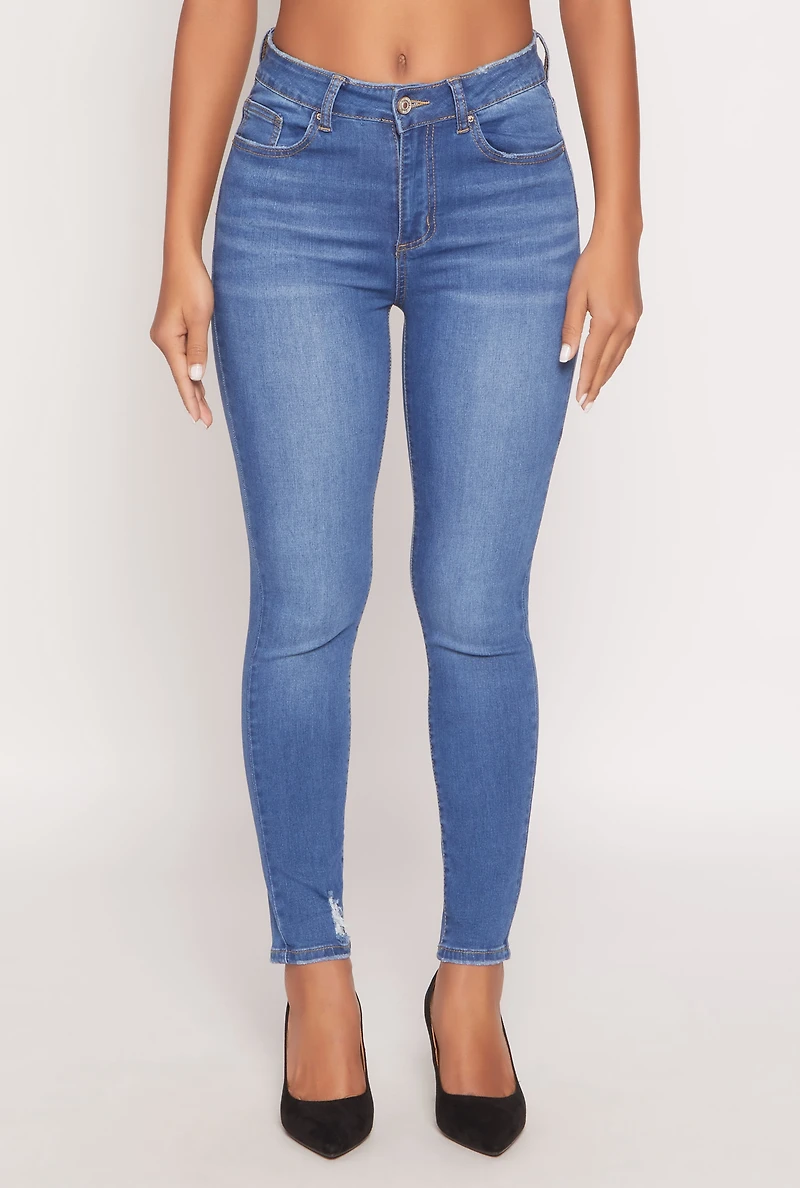 Womens WAX Frayed Detail Skinny Jeans, Blue,
