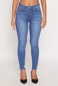 Womens WAX Frayed Detail Skinny Jeans, Blue,
