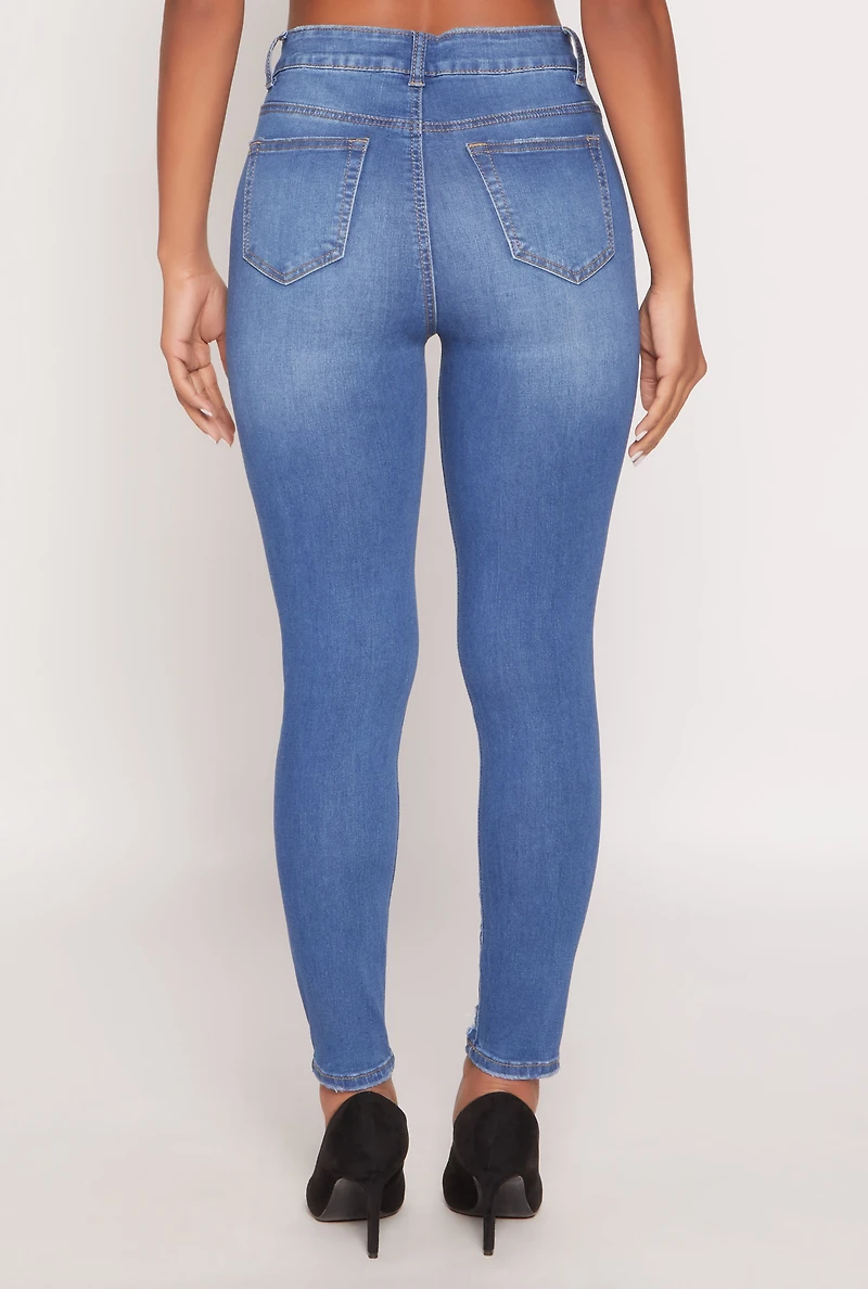 Womens WAX Frayed Detail Skinny Jeans, Blue, Size 7