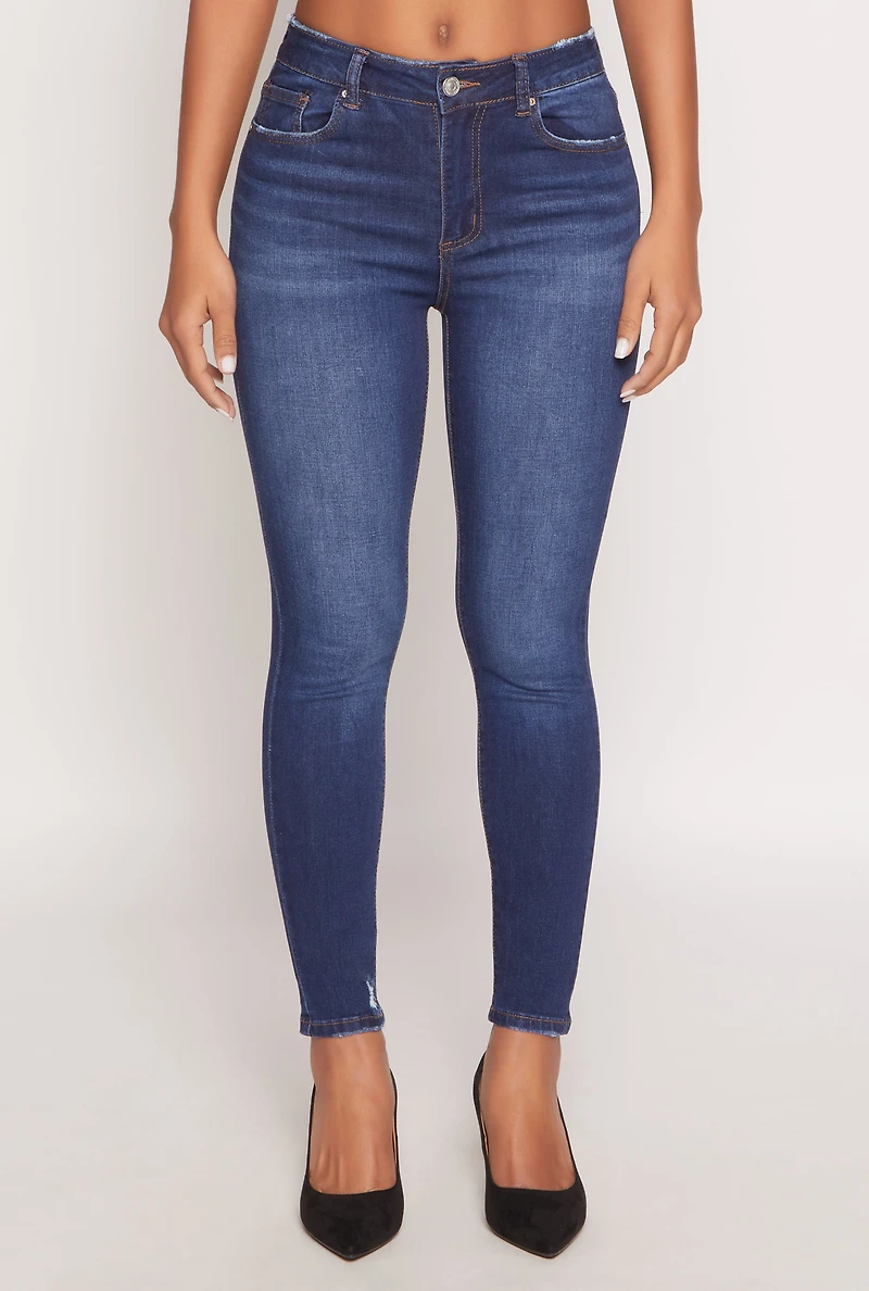 Womens WAX Frayed Detail Skinny Jeans, Blue,