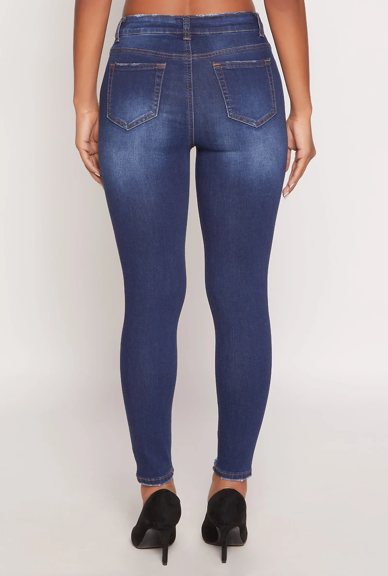 Womens WAX Frayed Detail Skinny Jeans, Blue,