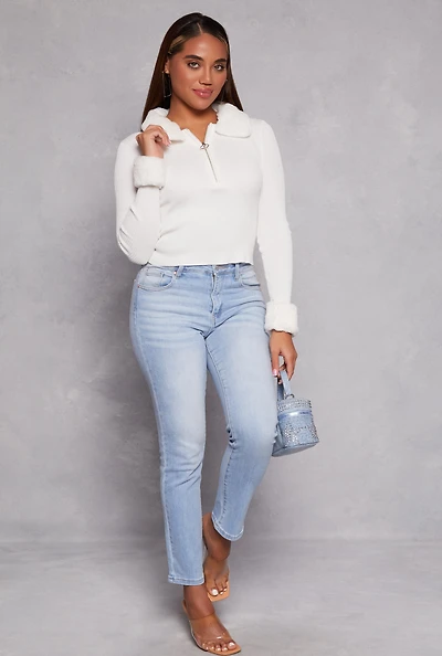 Womens WAX Whiskered Straight Leg Jeans, Blue, Size 7