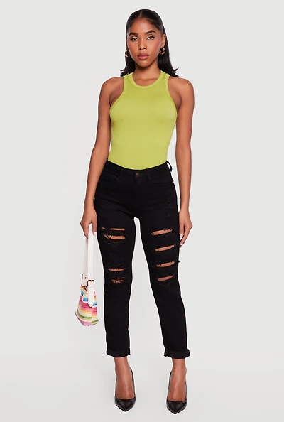 WAX Slashed Fixed Cuff Straight Leg Jeans