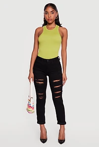 WAX Slashed Fixed Cuff Straight Leg Jeans