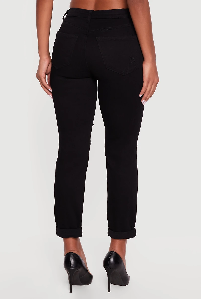 WAX Slashed Fixed Cuff Straight Leg Jeans