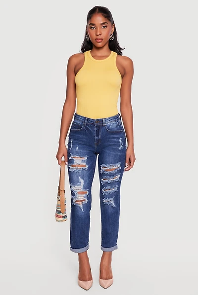 WAX Slashed Fixed Cuff Straight Leg Jeans