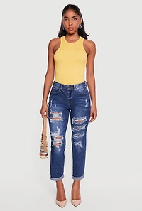 WAX Slashed Fixed Cuff Straight Leg Jeans