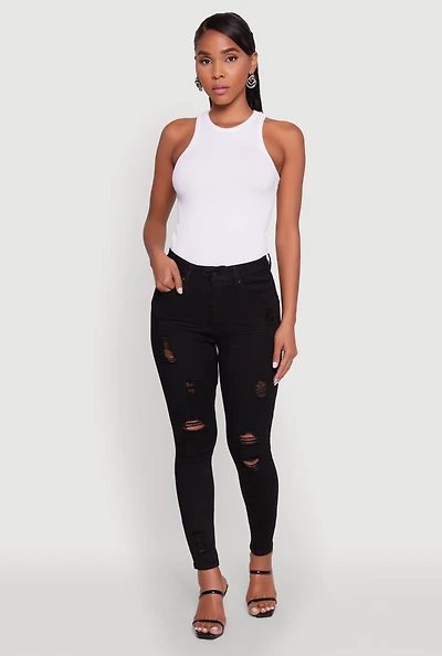 Womens WAX Distressed Frayed Skinny Jeans,