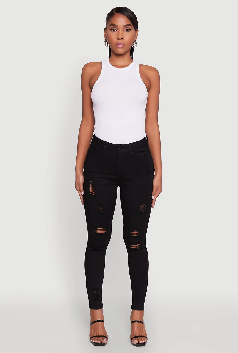 Womens WAX Distressed Frayed Skinny Jeans,