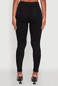 Womens WAX Distressed Frayed Skinny Jeans, Black, Size 3
