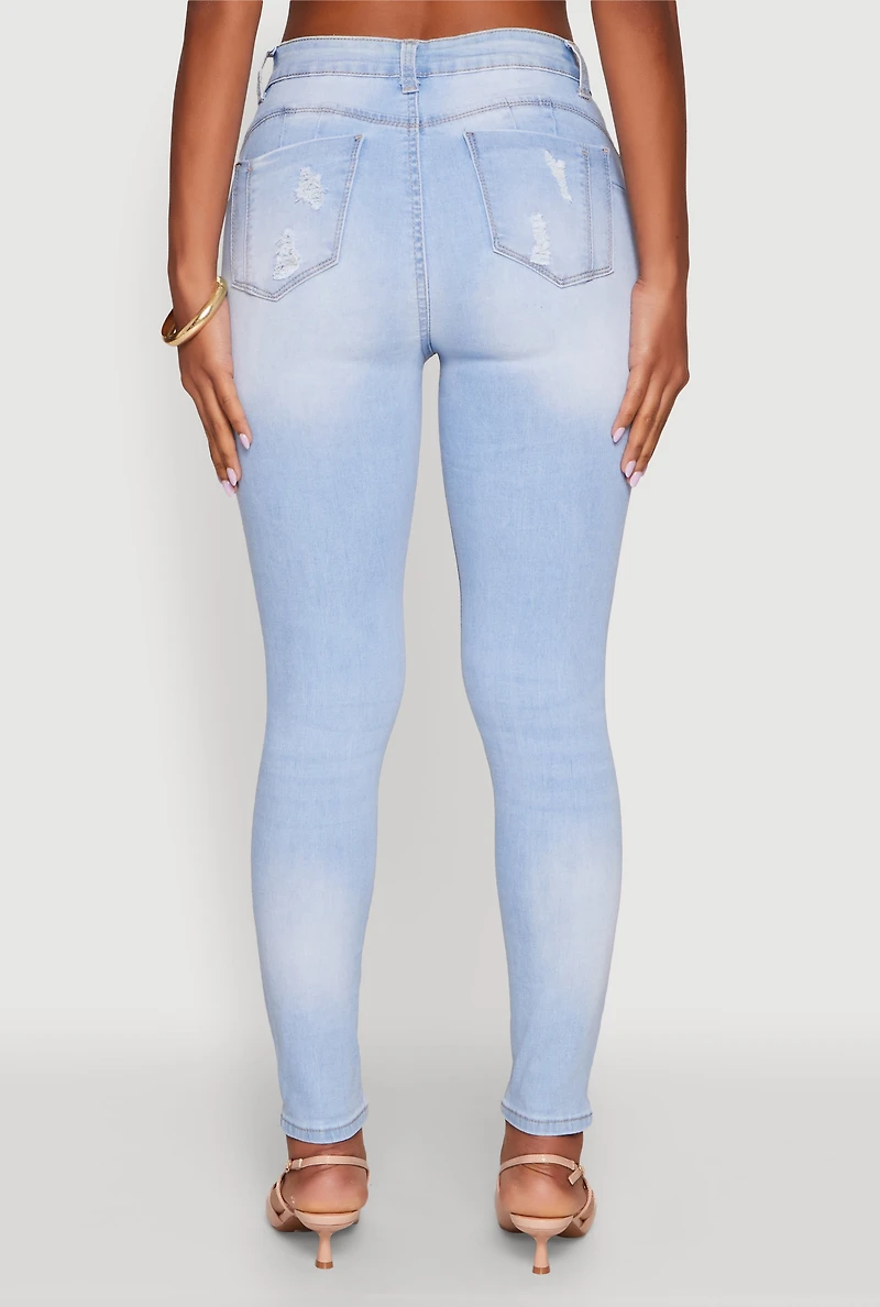 Womens WAX Distressed Frayed Skinny Jeans, Blue,
