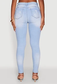 Womens WAX Distressed Frayed Skinny Jeans, Blue,