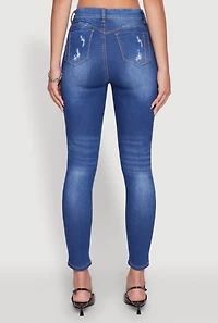 Womens WAX Distressed Frayed Skinny Jeans, Blue,