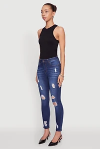 Womens WAX Distressed Frayed Skinny Jeans, Blue, Size 3
