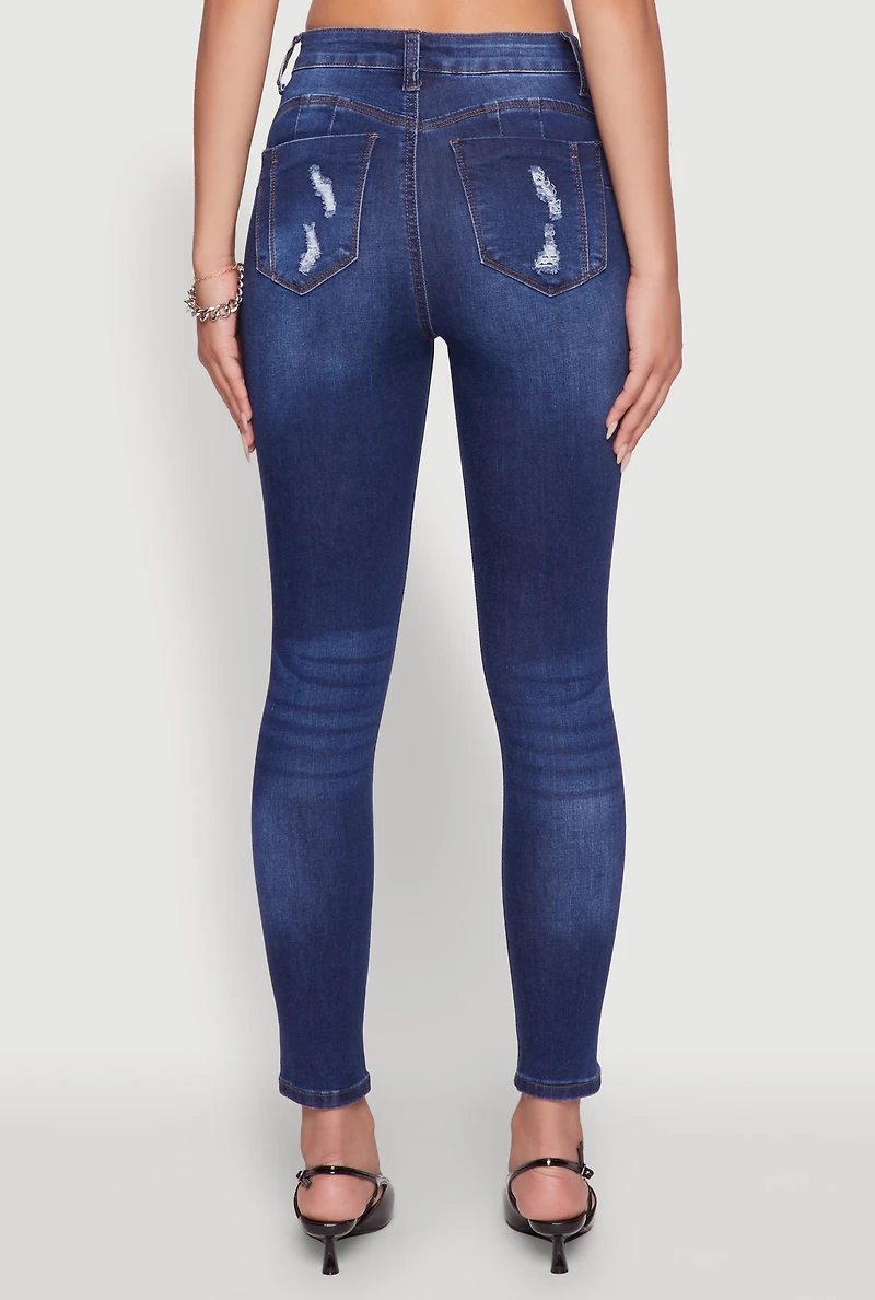 Womens WAX Distressed Frayed Skinny Jeans, Blue,
