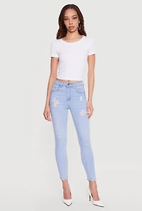 WAX Cropped Distressed Skinny Jeans