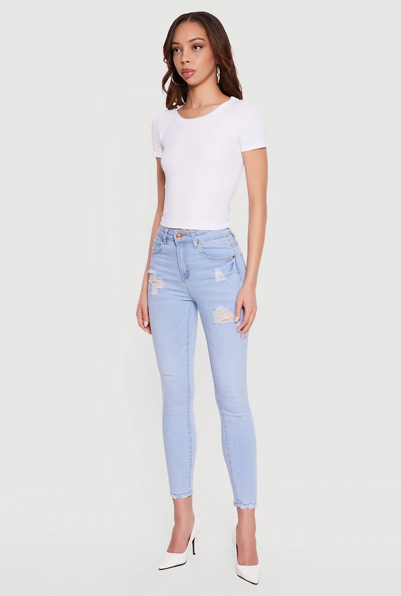 WAX Cropped Distressed Skinny Jeans