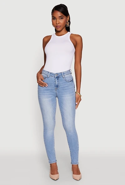 Womens WAX Cropped High Rise Skinny Jeans, Blue,