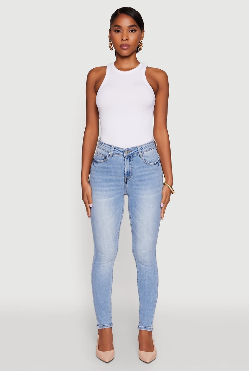 Womens WAX Push Up High Rise Skinny Jeans, Blue,