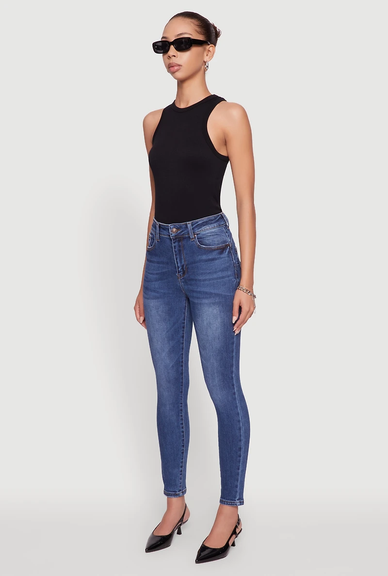 Womens WAX Push Up High Rise Skinny Jeans, Blue,