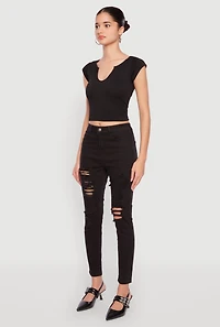 Womens WAX Distressed Patch and Repair Skinny Jeans, Black,