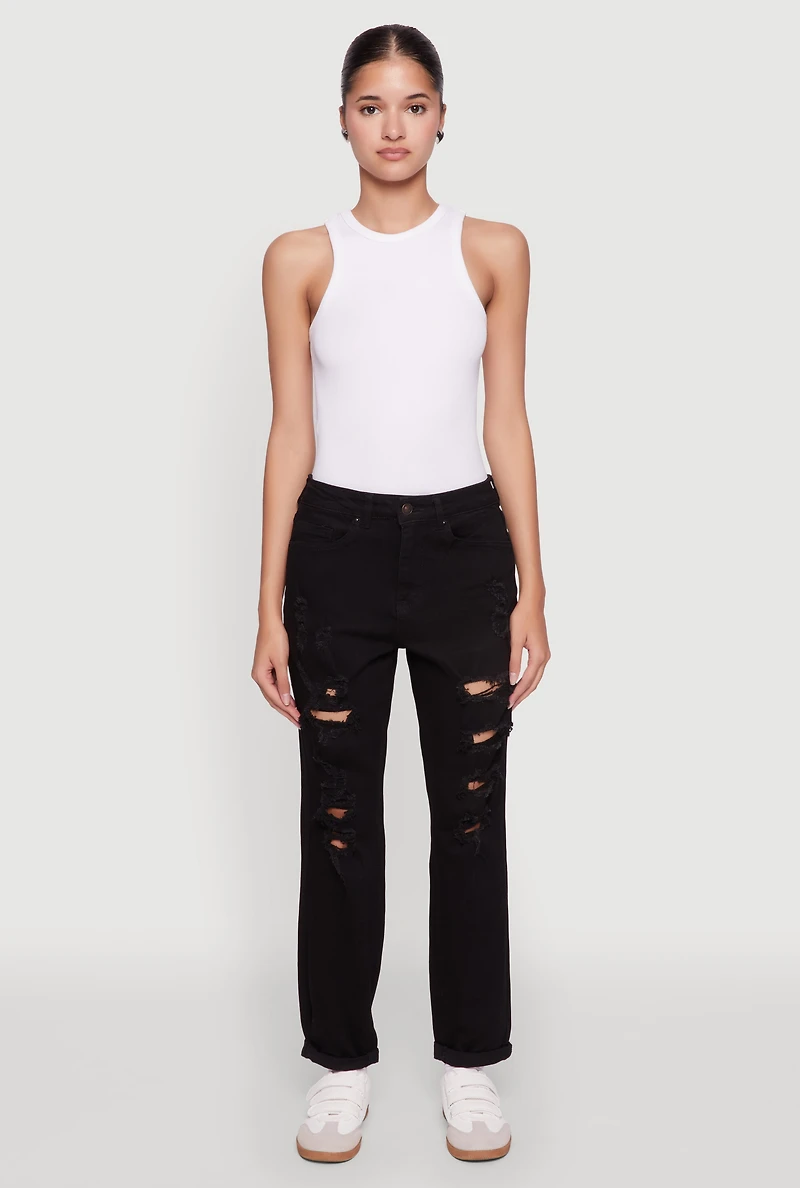 Womens WAX Distressed Boyfriend Jeans,