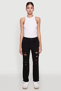 Womens WAX Distressed Boyfriend Jeans, Black,
