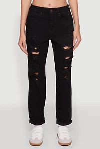 Womens WAX Distressed Boyfriend Jeans,