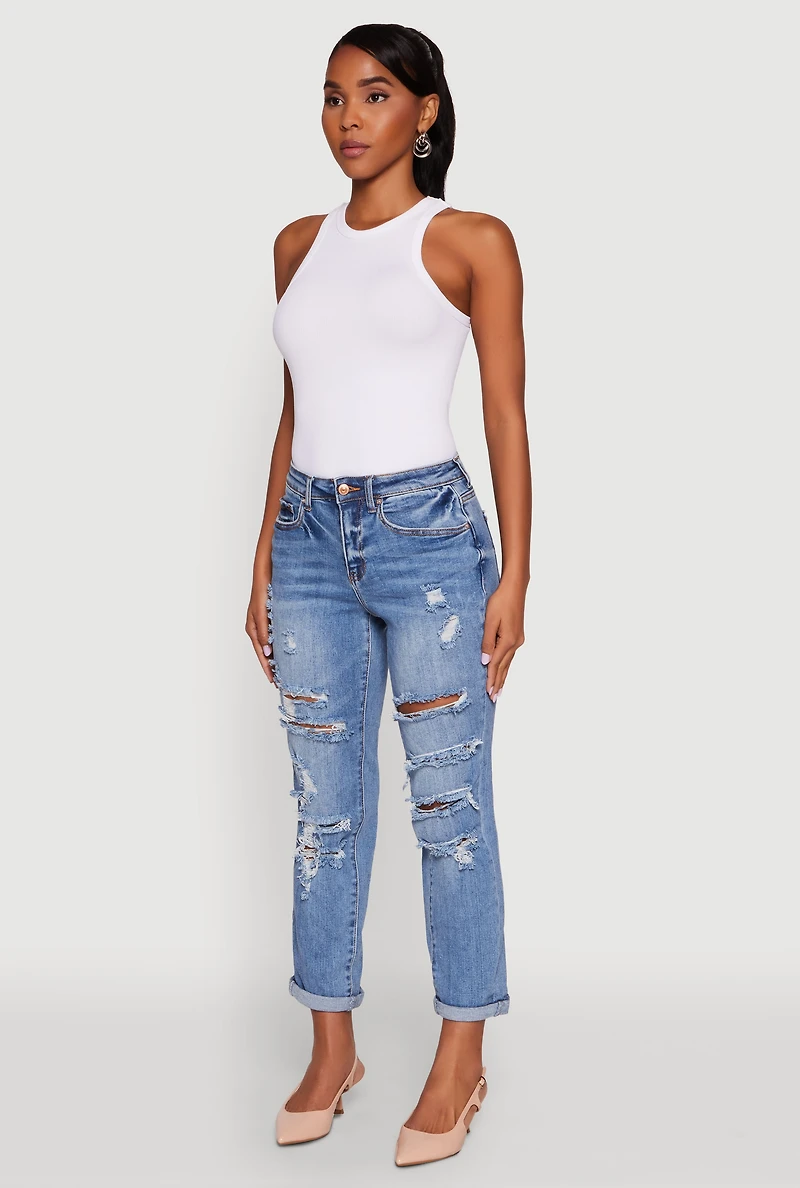 Womens WAX Distressed Boyfriend Jeans, Blue,