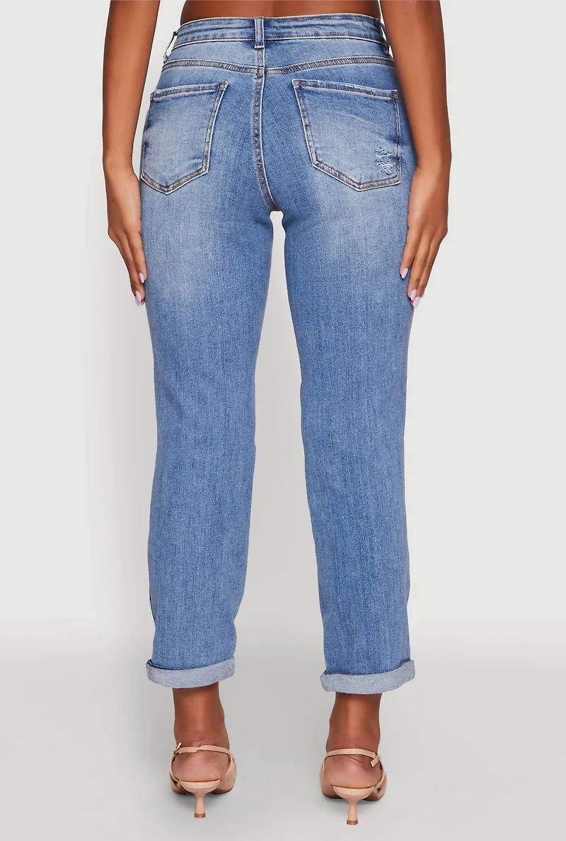 Womens WAX Distressed Boyfriend Jeans, Blue,