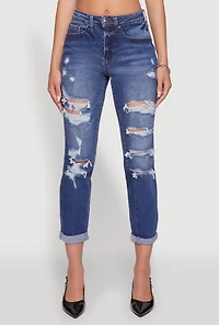 Womens WAX Distressed Boyfriend Jeans, Blue,