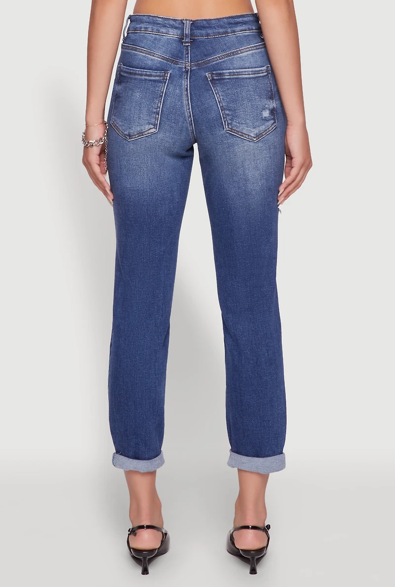 Womens WAX Distressed Boyfriend Jeans, Blue,