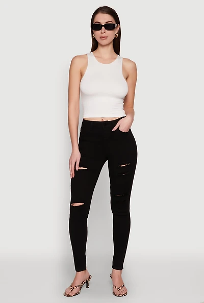 Womens WAX Ripped Skinny Jeans, Black,