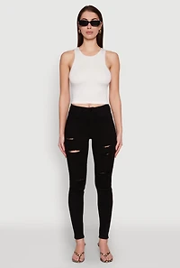 Womens WAX Ripped Skinny Jeans, Black,