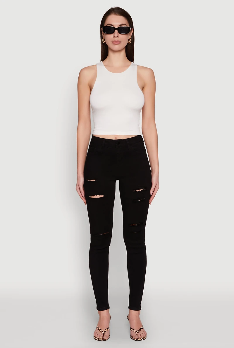 Womens WAX Ripped Skinny Jeans, Black,