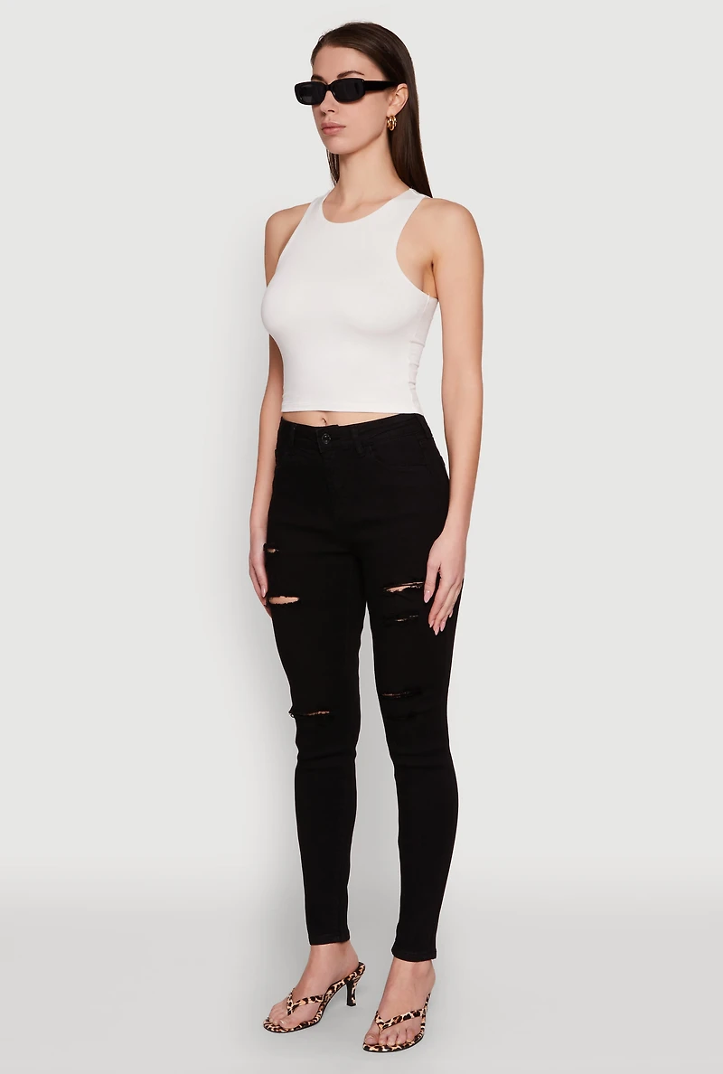 Womens WAX Ripped Skinny Jeans, Black,