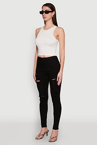 Womens WAX Ripped Skinny Jeans, Black,