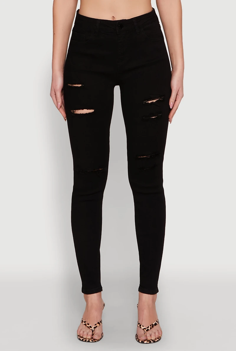 Womens WAX Ripped Skinny Jeans, Black,