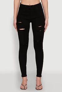 Womens WAX Ripped Skinny Jeans, Black,