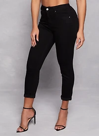 Womens WAX High Waist Rolled Cuff Denim Jeans,