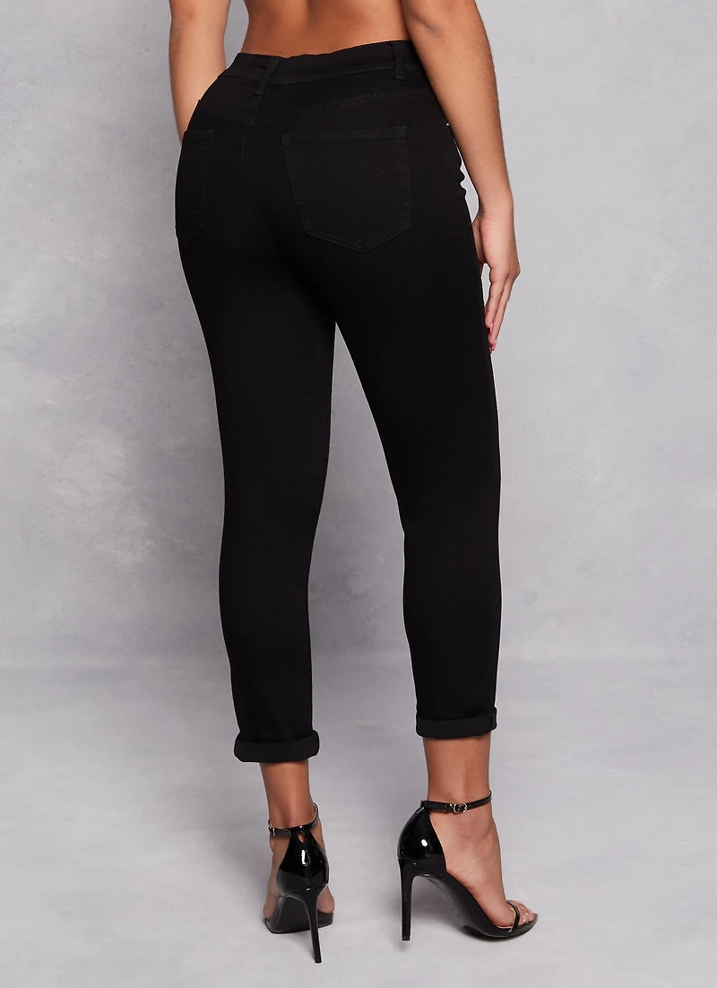 Womens WAX High Waist Rolled Cuff Denim Jeans,