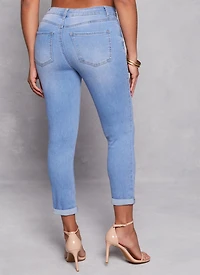 Womens WAX High Waist Rolled Cuff Denim Jeans, Blue,