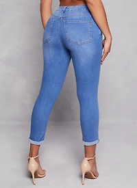 Womens WAX High Waist Rolled Cuff Denim Jeans, Blue,