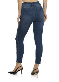 Womens WAX High Rise Distressed Skinny Jeans, Blue, Size S